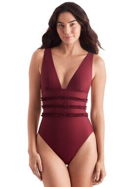 Mimi Flamingo  Women's Sonny Ruffled One-Piece Swimsuit, Henna  Size 16  NWT